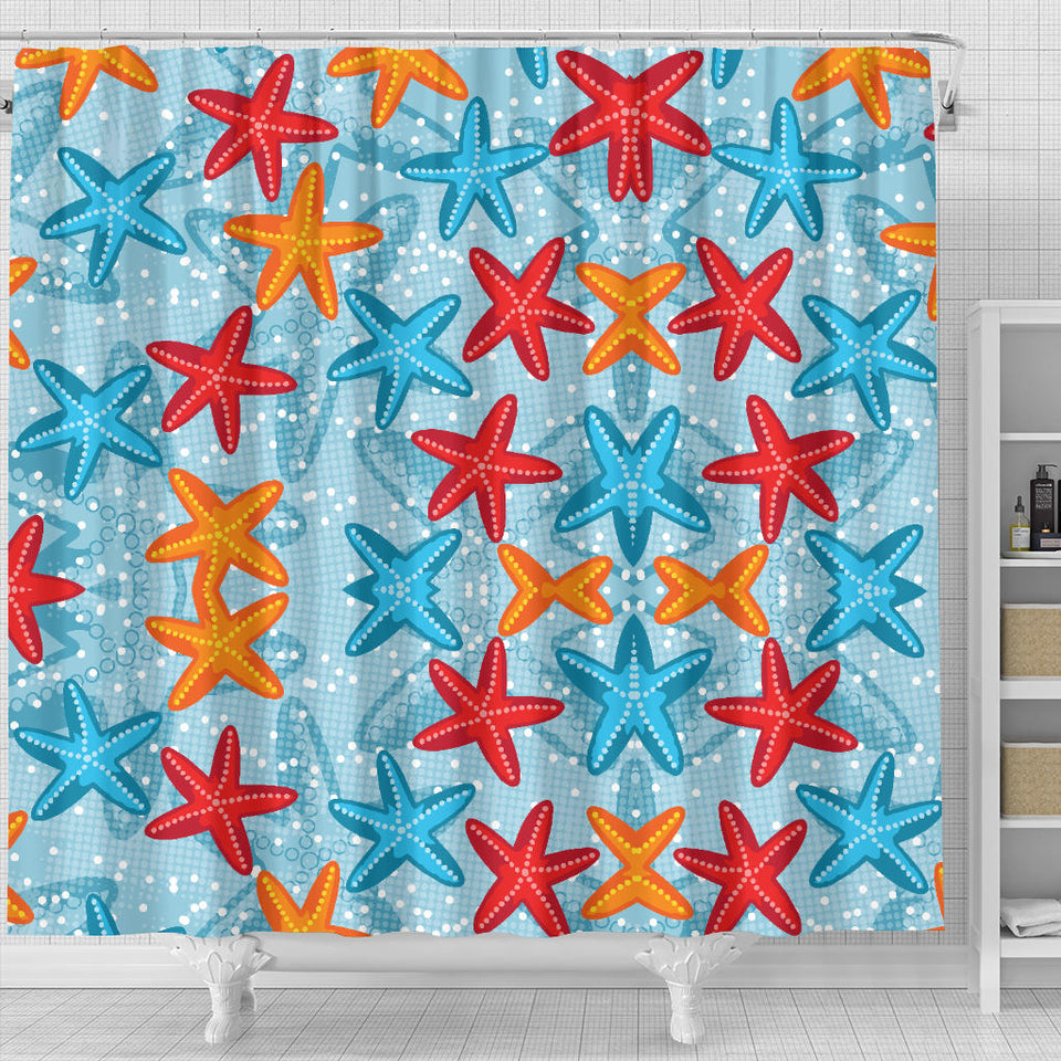 Blue Red Orange Starfish Pattern Shower Curtain Fulfilled In US