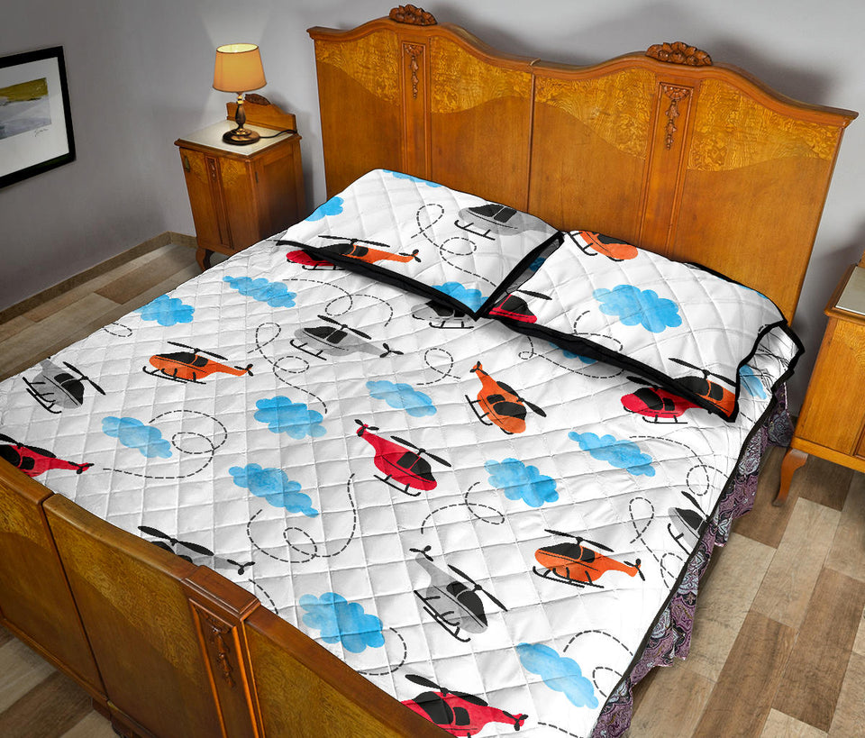 Watercolor helicopter cloud pattern Quilt Bed Set