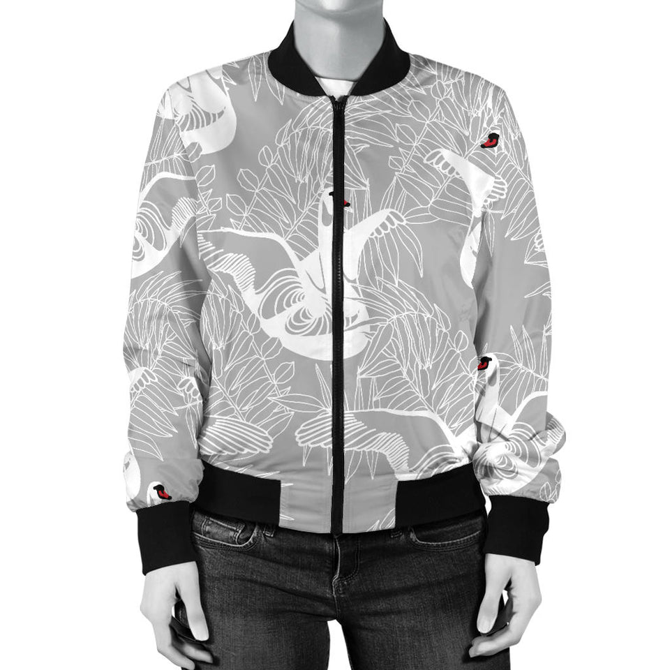White Swan Gray Background Women'S Bomber Jacket