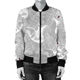 White Swan Gray Background Women'S Bomber Jacket