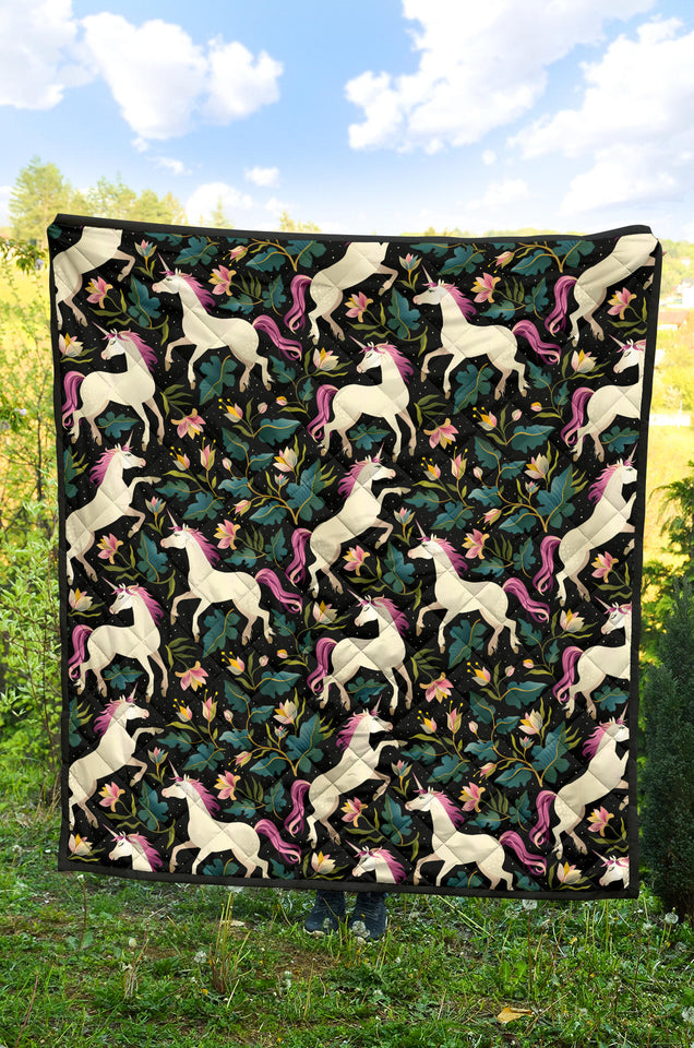 Unicorns Forest Background Premium Quilt