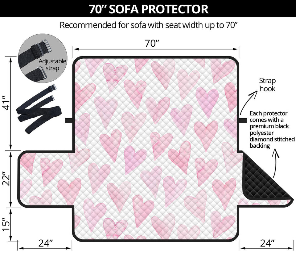 Watercolor pink heart pattern Sofa Cover Protector