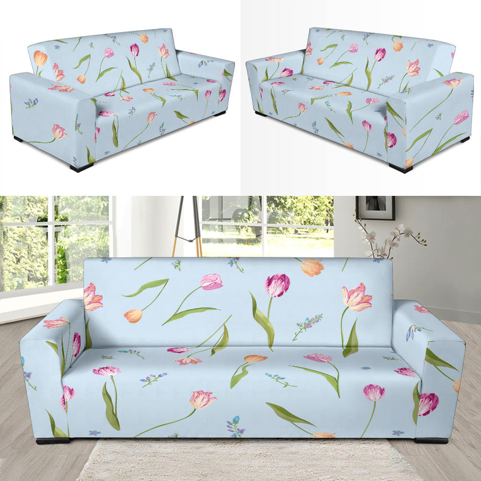 Watercolor Tulips Pattern Sofa Slipcover