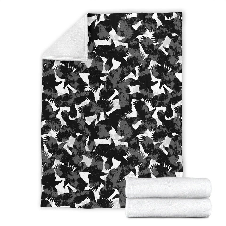 Crow Illustration Pattern Premium Blanket