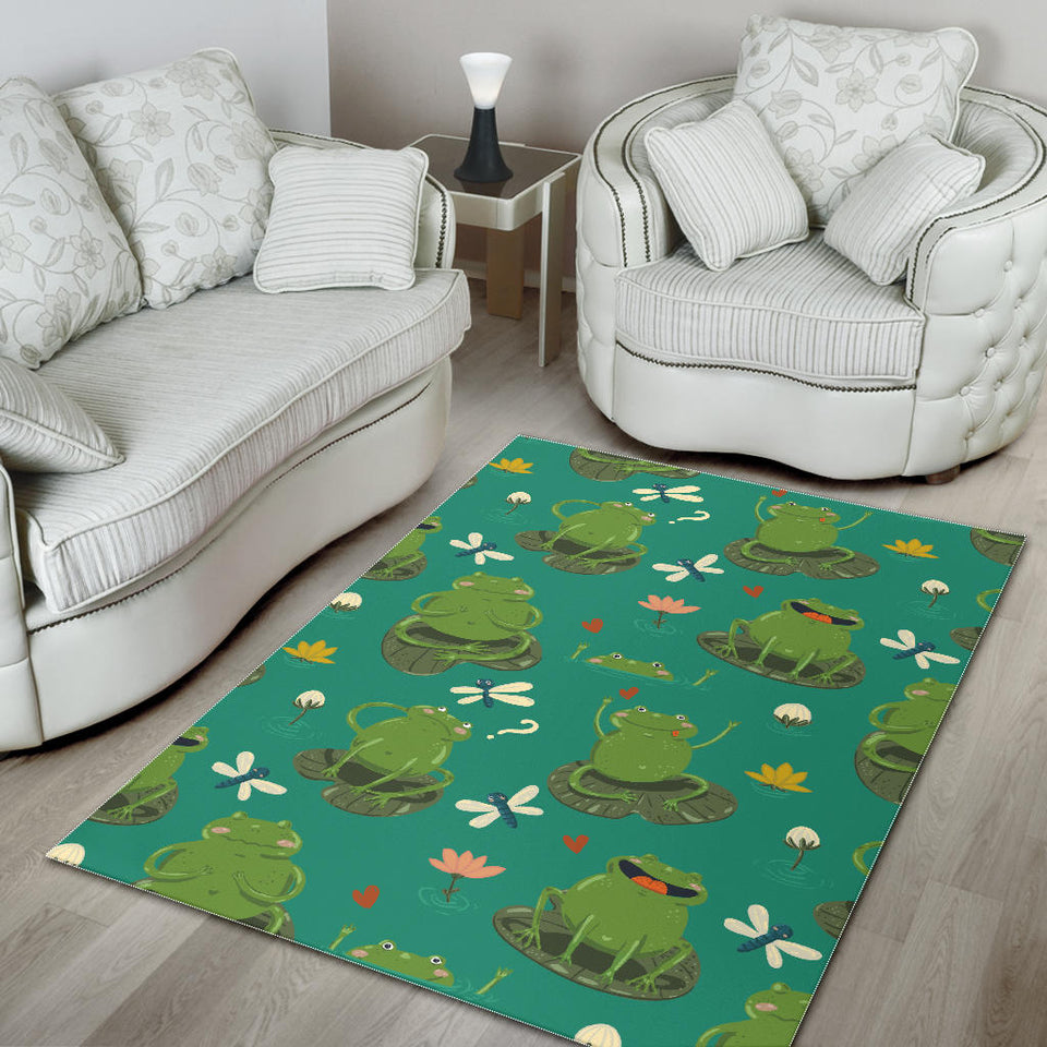 Cute Frog Dragonfly Design Pattern Area Rug