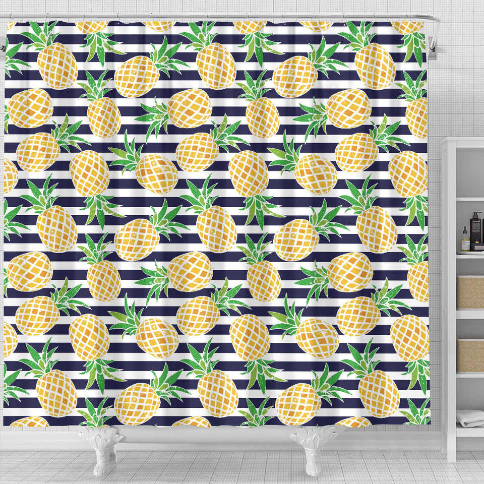 Pineapples Pattern Striped Background Shower Curtain Fulfilled In US