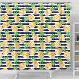 Pineapples Pattern Striped Background Shower Curtain Fulfilled In US
