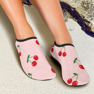 Cherry Pattern Pink Background Aqua Shoes