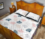 Black Gray Cream coral ginkgo leaves pattern Quilt Bed Set