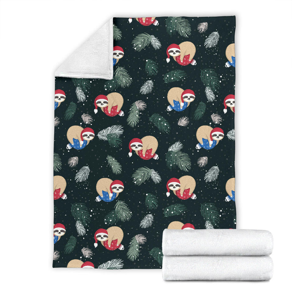 Cute Sloths Sleeping Christmas Ball Santa Hat Pattern Premium Blanket