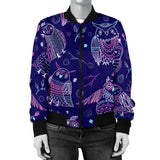 Cute Owls Pattern Boho Style Ornawomen'St Women'S Bomber Jacket