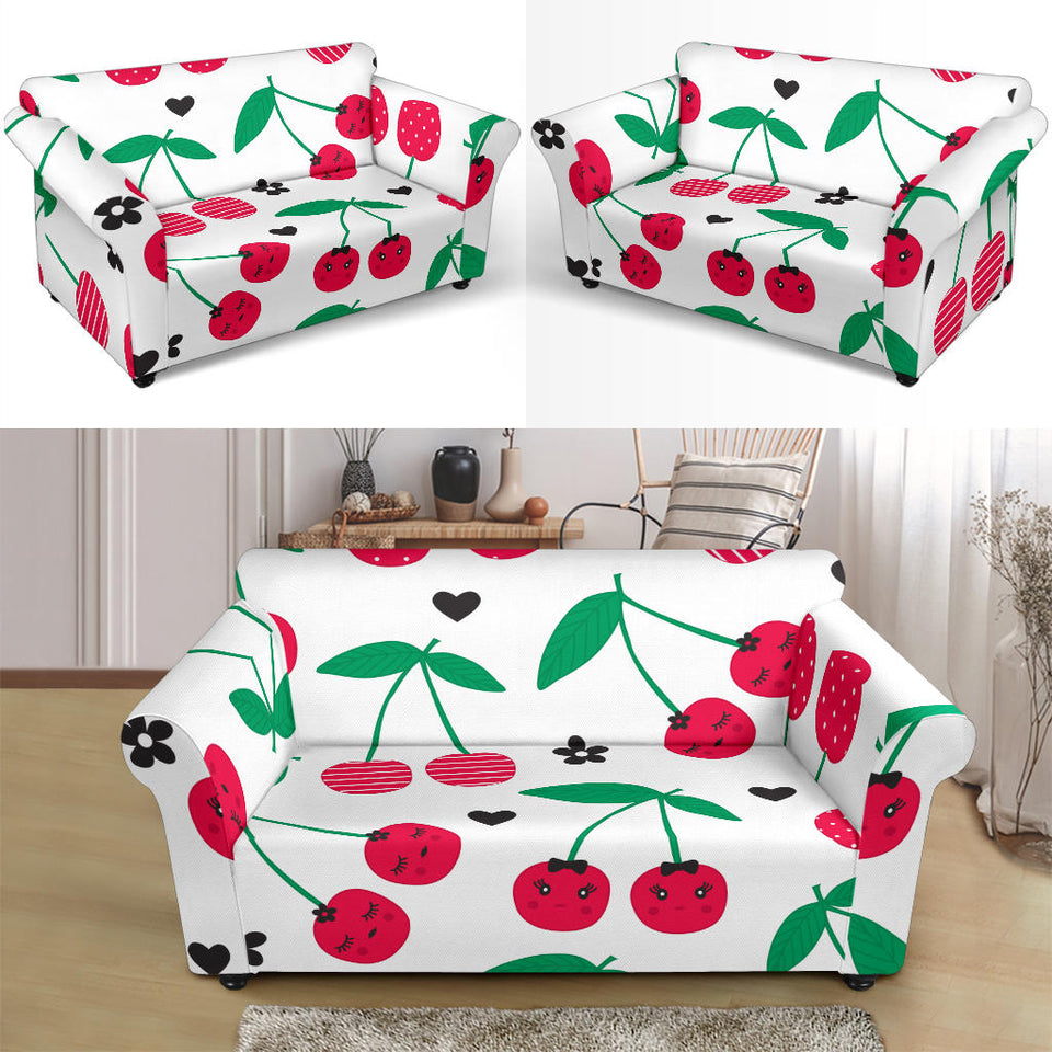 Cherry Pattern White Background Loveseat Couch Slipcover