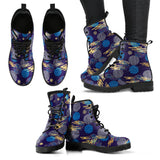 Blue Japanese Pattern Cloud Wave Flower Leather Boots