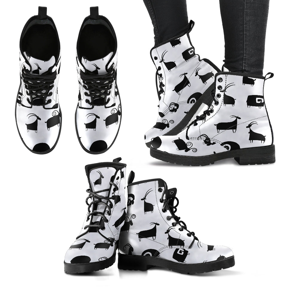 Goat Ram Pattern Leather Boots