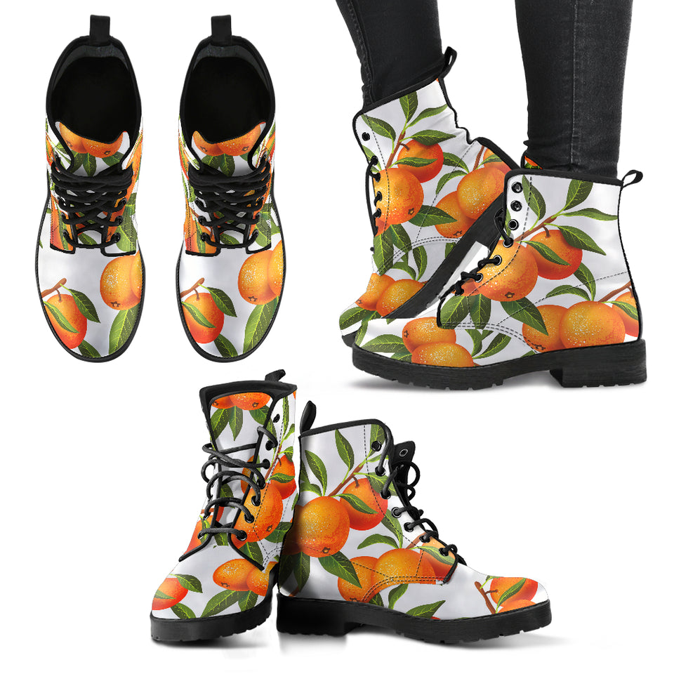 Oranges Pattern Background Leather Boots