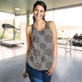 nautical wood steering wheel pattern Women Racerback Tank Top
