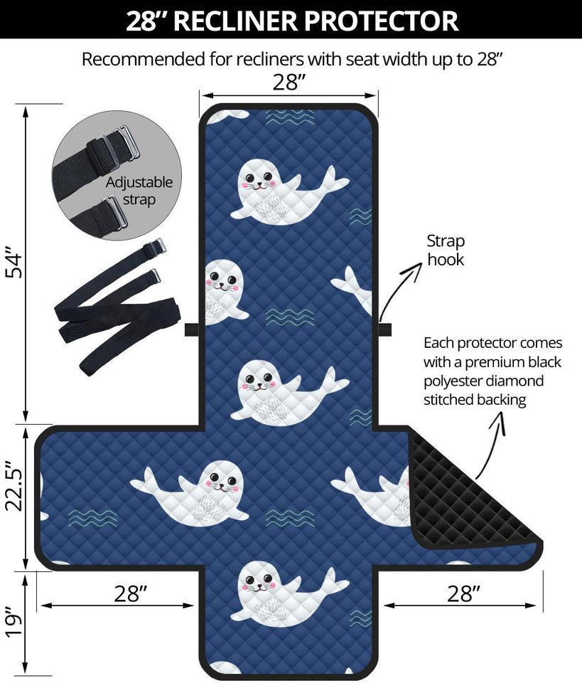 Cute white baby sea lion seal pattern Recliner Cover Protector