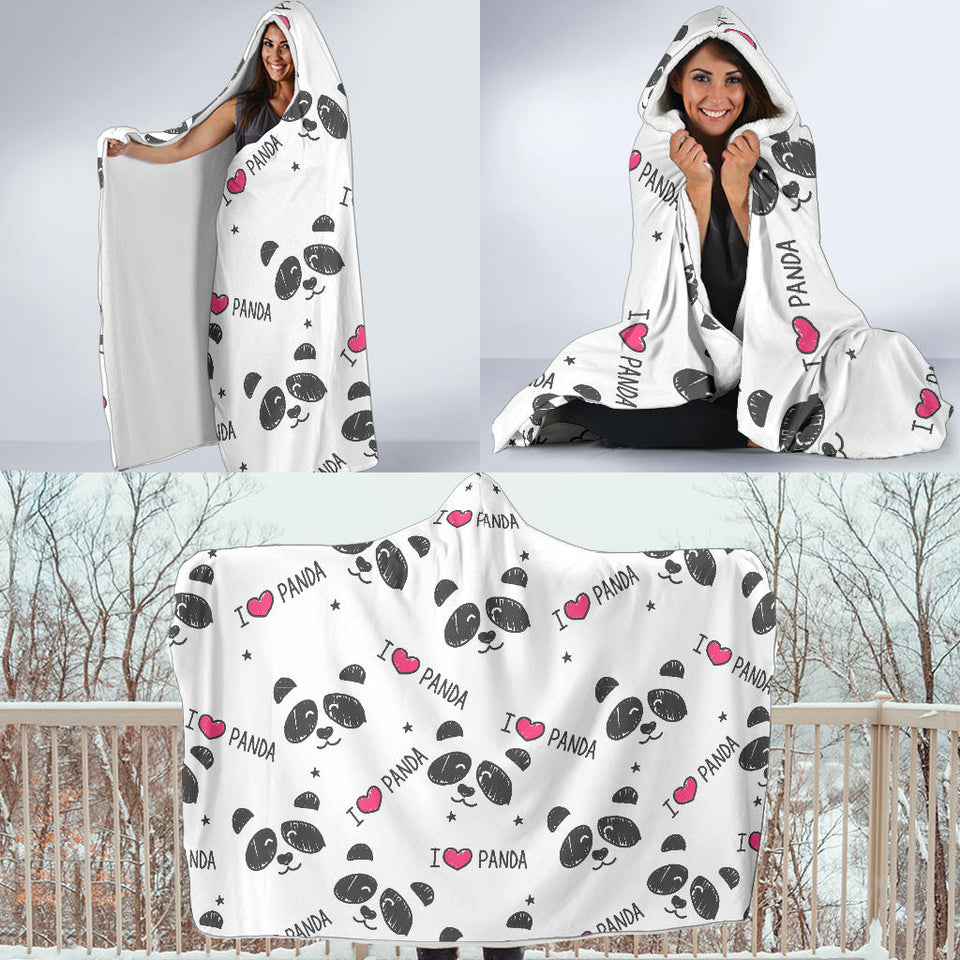 Hand Drawn Faces Of Pandas Pattern Hooded Blanket