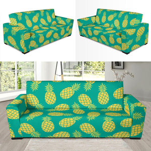 Pineapples Pattern Green Background Sofa Slipcover