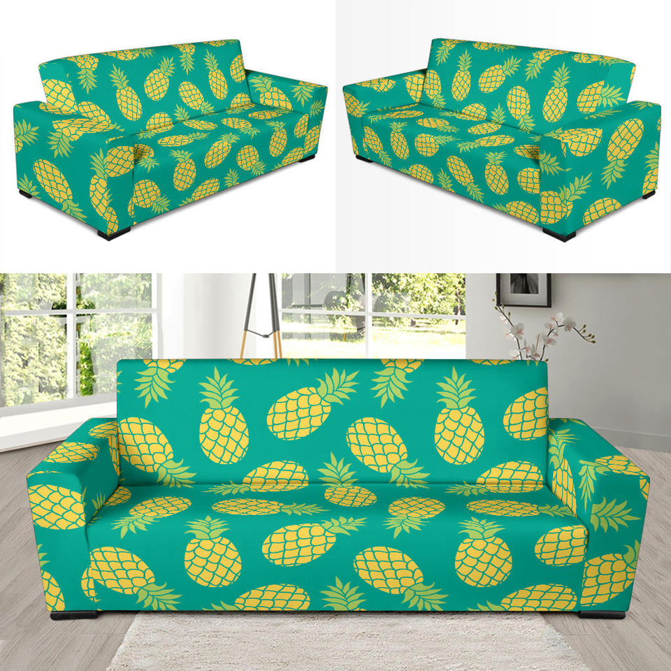 Pineapples Pattern Green Background Sofa Slipcover