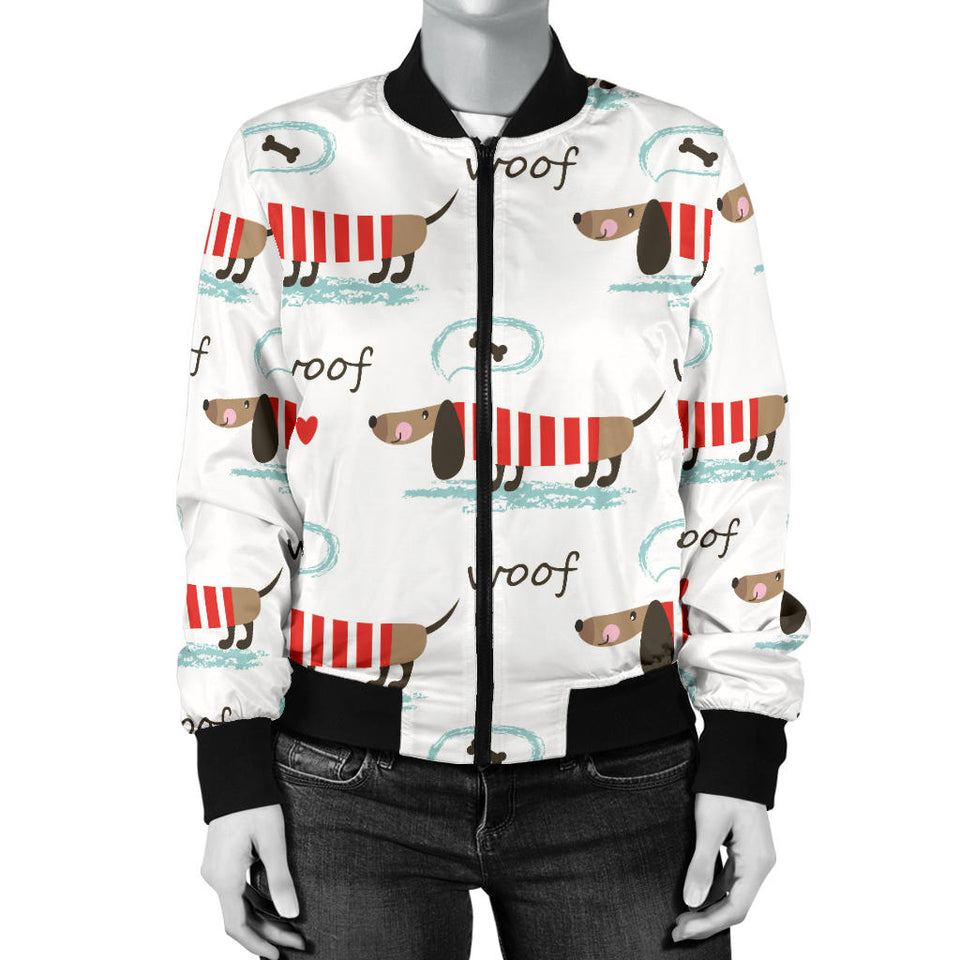 Cute Dachshund Bone Pattern Women'S Bomber Jacket