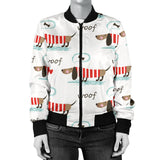 Cute Dachshund Bone Pattern Women'S Bomber Jacket