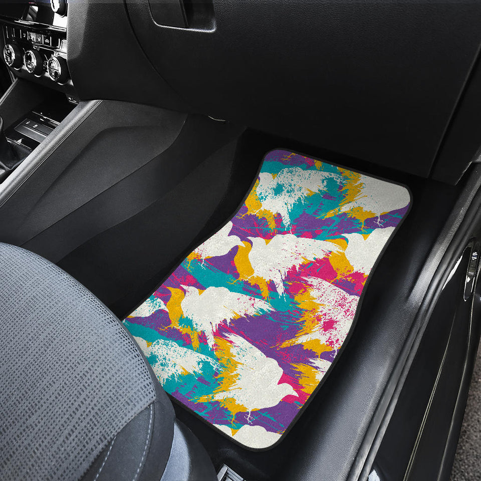 Colorful Crow Illustration Pattern Front And Back Car Mats