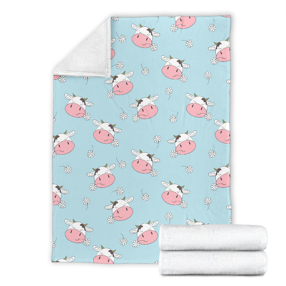 Cute Cow Flower Pattern Premium Blanket