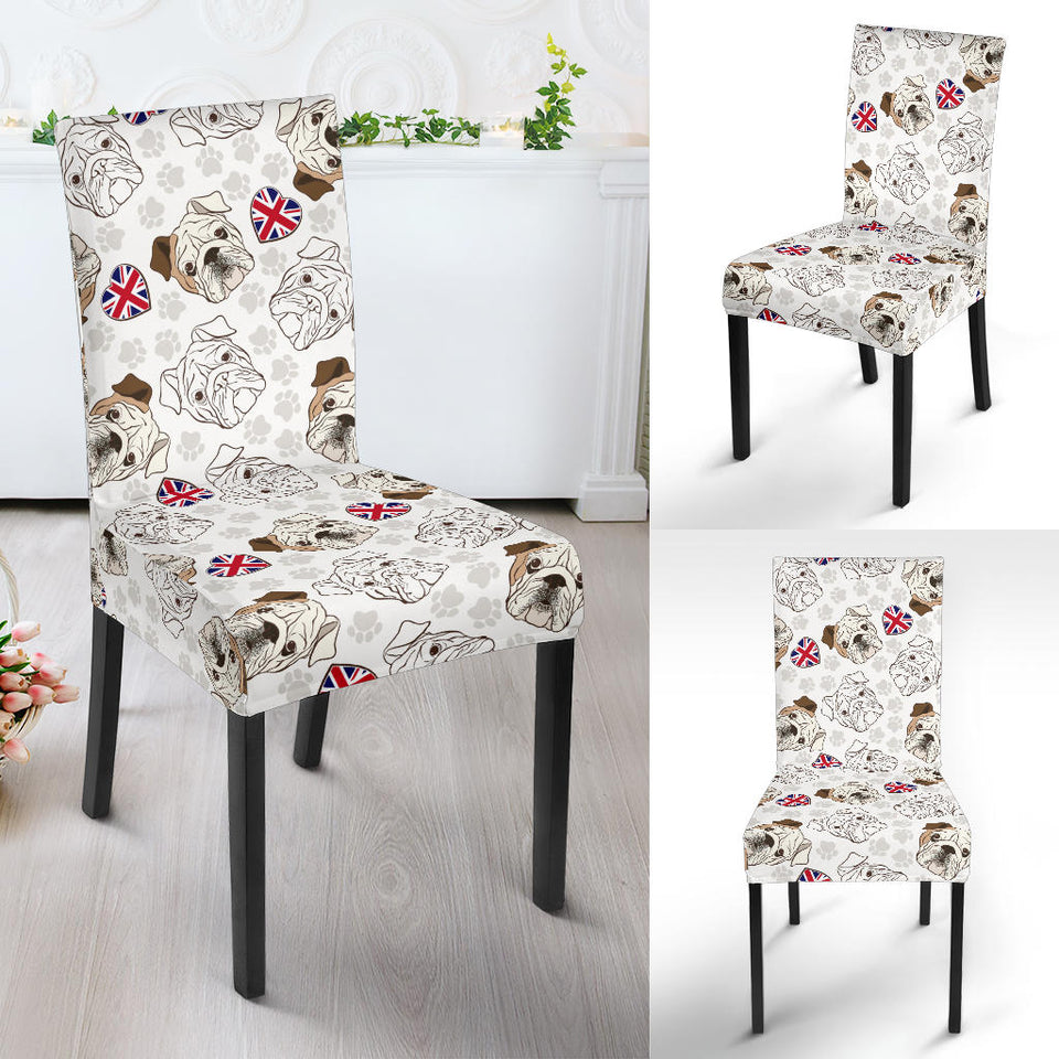 English Bulldog Pattern Print Design 01 Dining Chair Slipcover