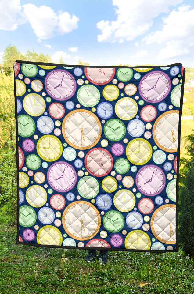 Colorful Clock Background Premium Quilt