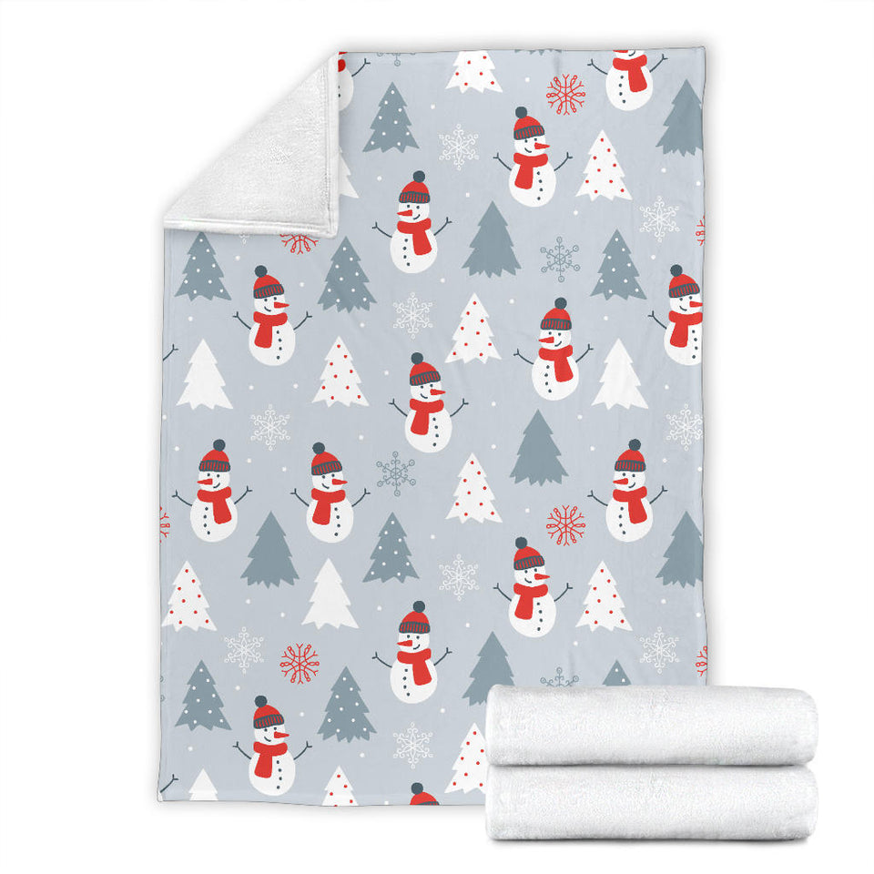 Snowman Christmas  Tree Snow Gray Background Premium Blanket