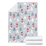Snowman Christmas  Tree Snow Gray Background Premium Blanket