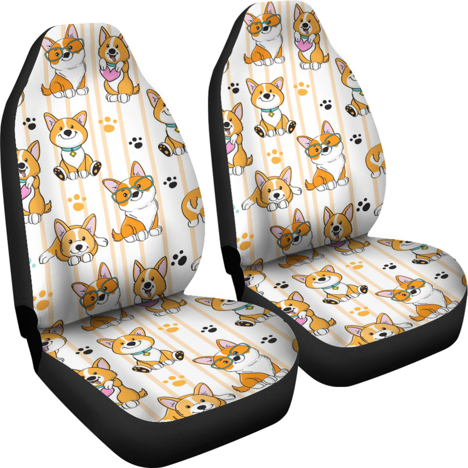Cute Dog Corgi Striped Background Pattern Universal Fit Car Seat Covers