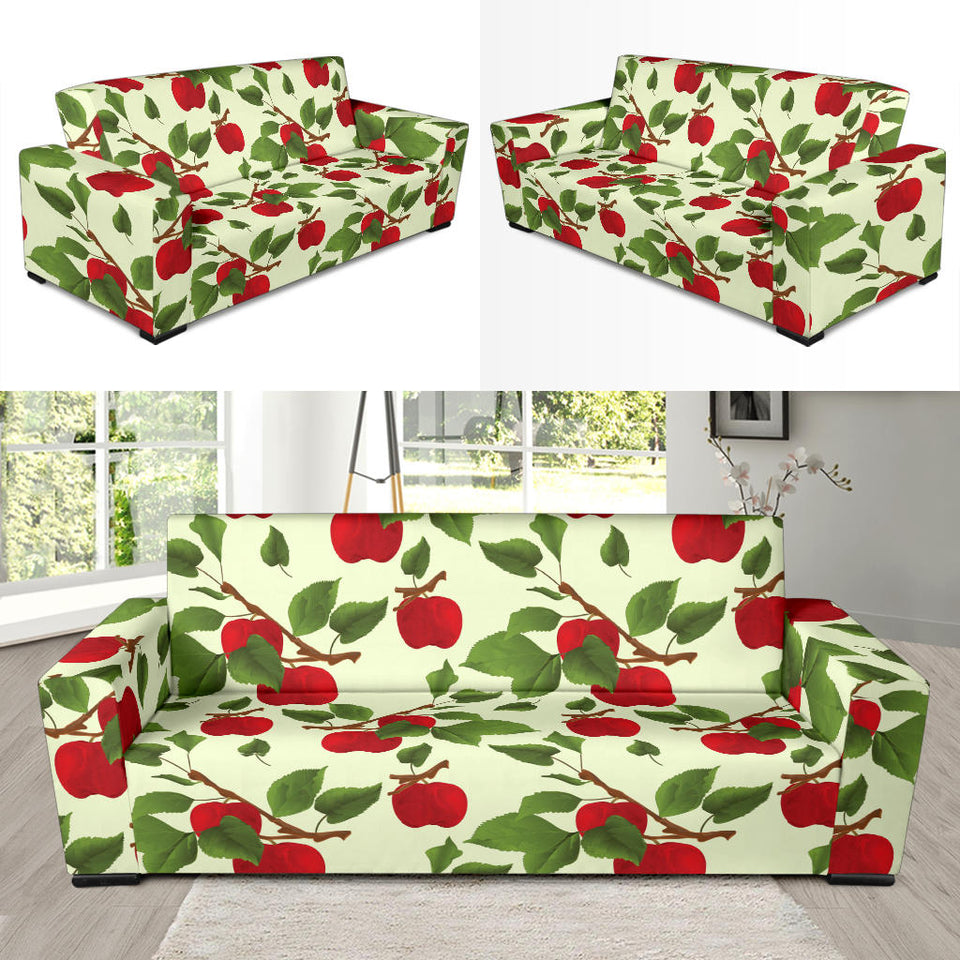 Red Apples Leaves Pattern Sofa Slipcover