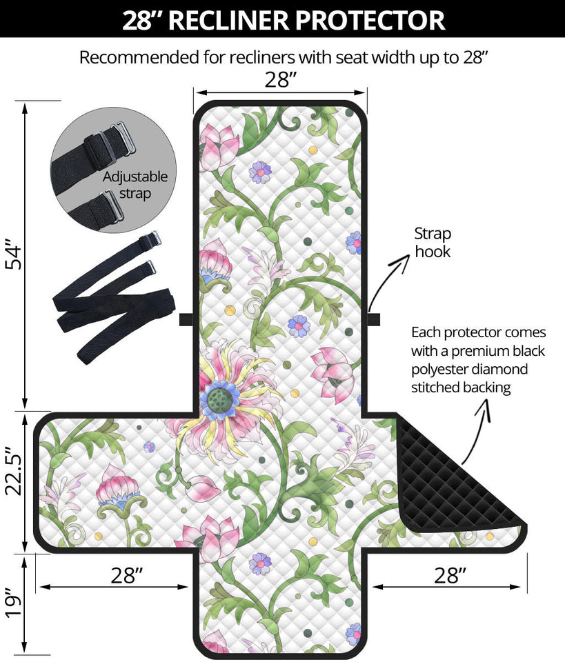 Beautiful pink lotus waterlily leaves pattern Recliner Cover Protector