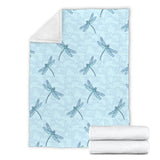 Dragonfly Pattern Blue Background Premium Blanket