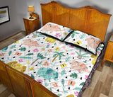 Cute elephants palm tree flower butterfly pattern Quilt Bed Set