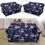 Pink Sakura Cherry Blossom Blue Background Loveseat Couch Slipcover