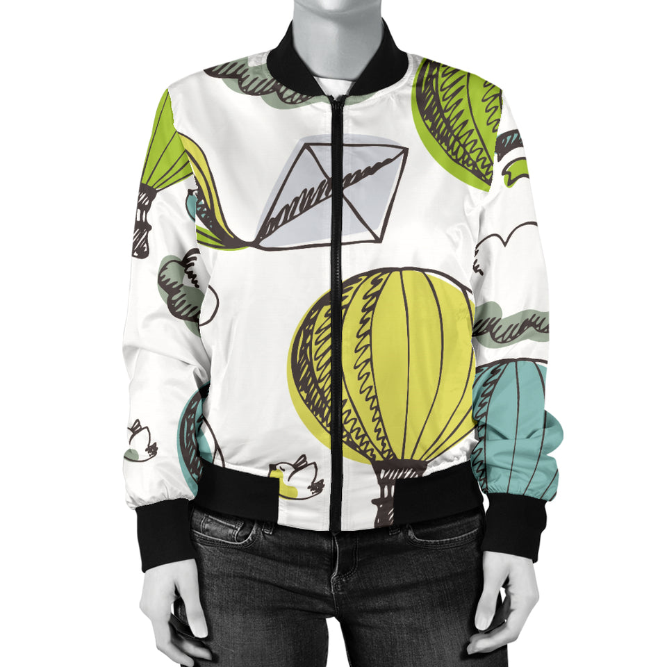 Hot Air Balloon Bird Cloud Pattern Women'S Bomber Jacket