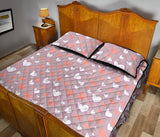coral white heart pattern Quilt Bed Set
