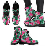 Watermelons Tropical Palm Leaves Pattern Leather Boots