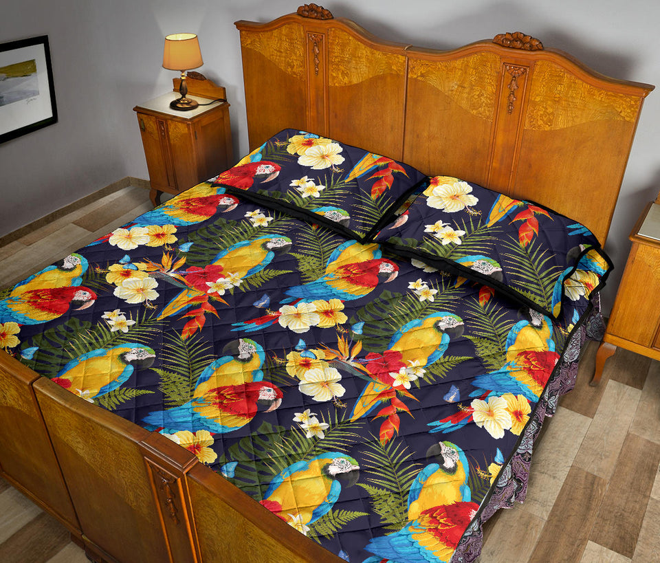 Colorful parrot flower pattern Quilt Bed Set
