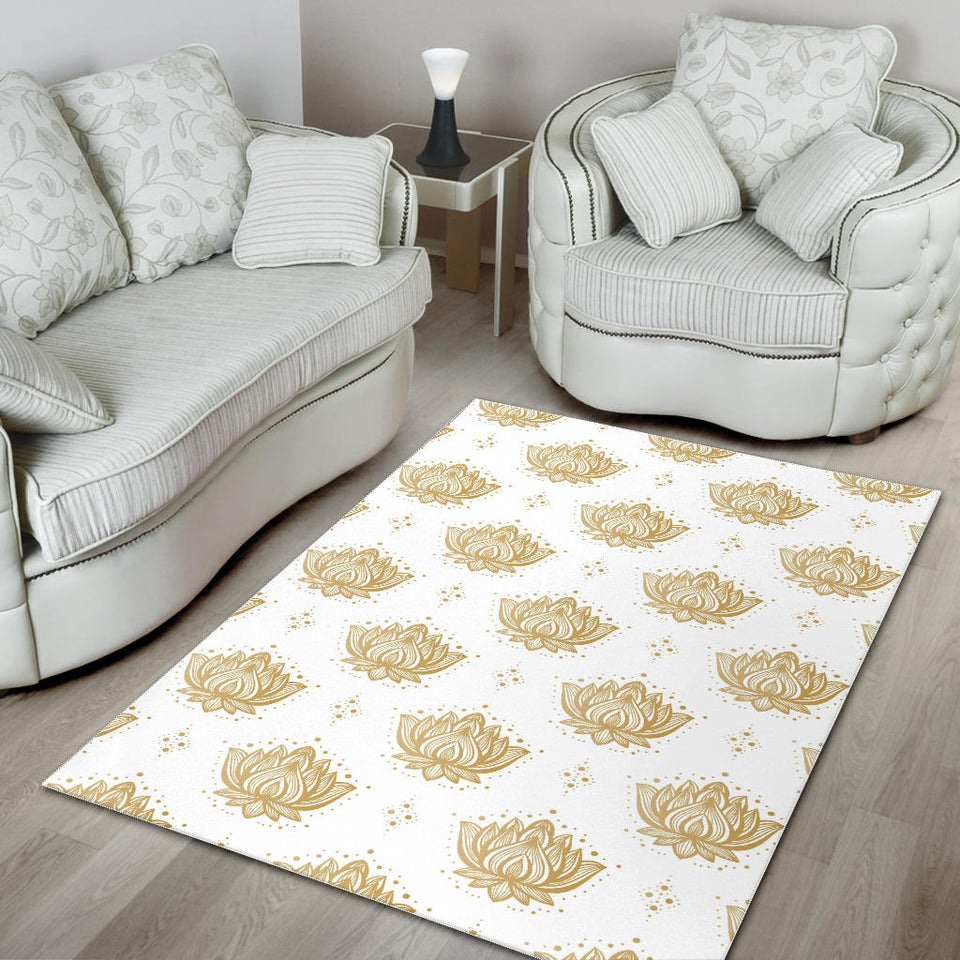 Gold Ornamental Lotue Waterlily Symbol Pattern Area Rug
