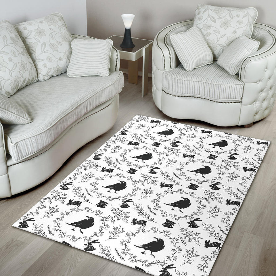 Crows Floral Wreath Rabbit Pattern Area Rug
