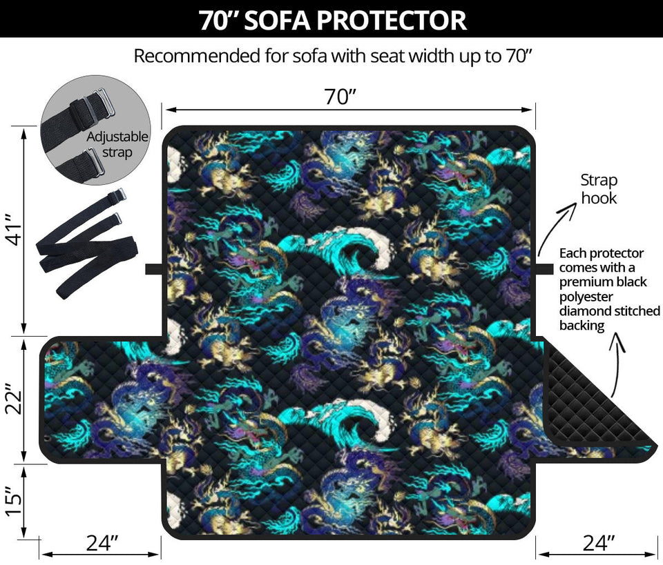 Dragon sea wave pattern Sofa Cover Protector
