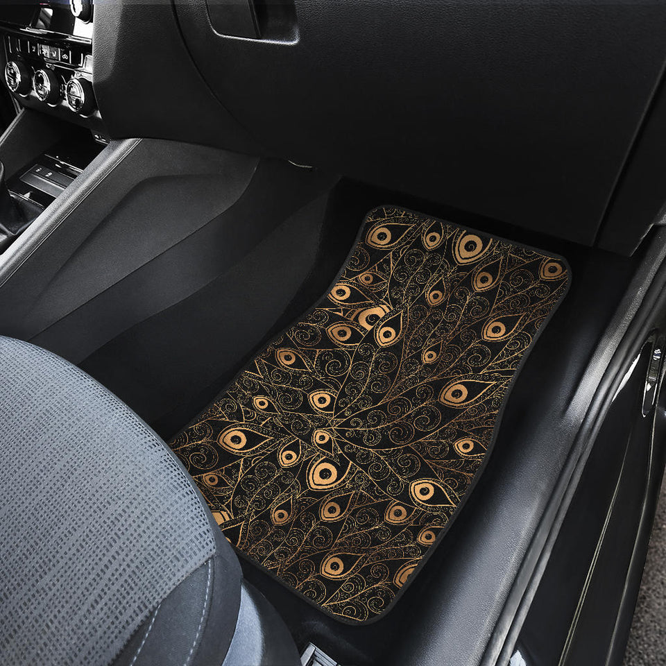 Gold Peacock Feather Pattern Front Car Mats