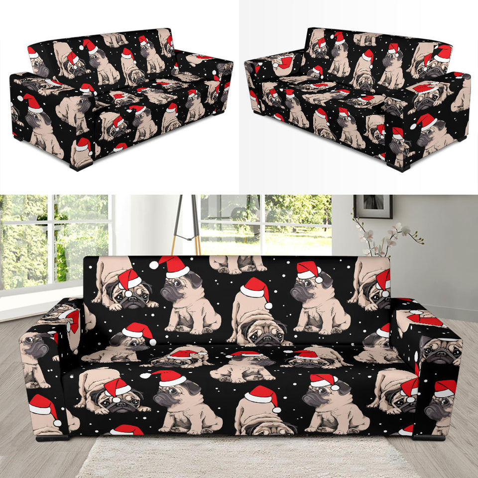 Christmas Pugs Santa_S Red Cap Pattern Sofa Slipcover