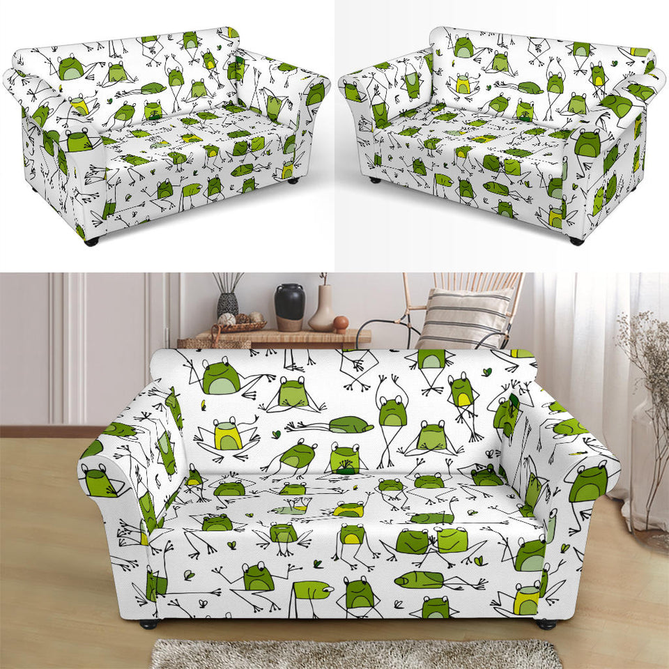 Sketch Funny Frog Pattern Loveseat Couch Slipcover