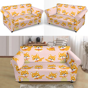 Cute Shiba Inu Dog Pattern  Loveseat Couch Slipcover