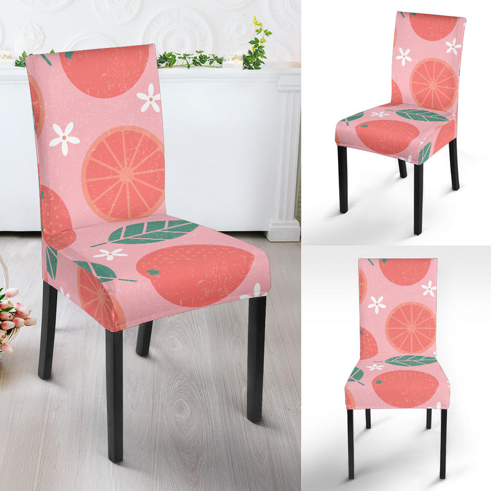 Grapefruit Leaves Flower Pink Background Dining Chair Slipcover